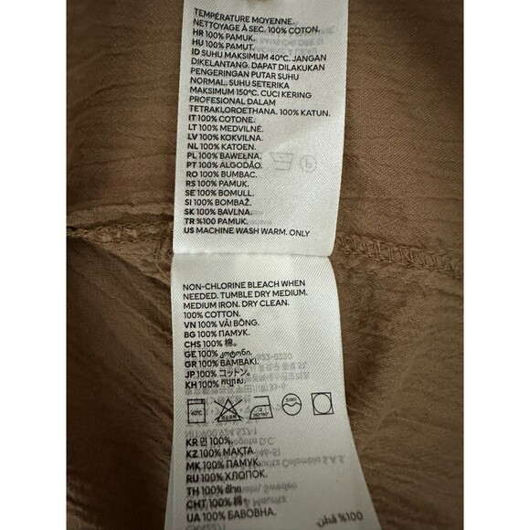 H&M Brown Crinkle Cotton Button Front Midi Shirt Dress S Brown Casual Minimalist - Picture 6 of 12